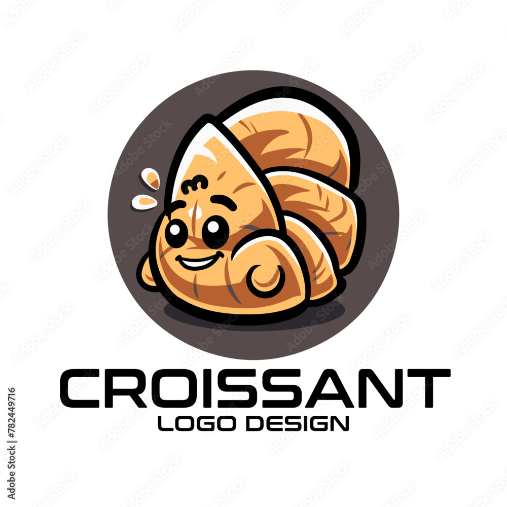 Obraz premium Croissant Cartoon Vector Logo Design