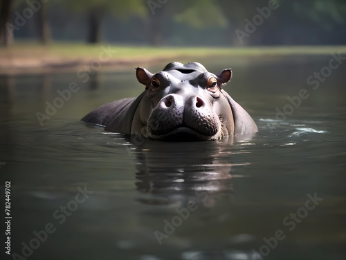 hippopotamus with water swimming 