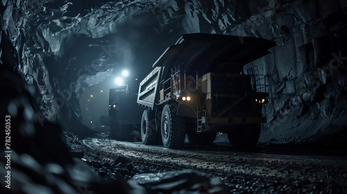 Massive Coal Hauling Truck. Coal and copper or silver mine.