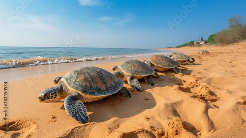Sea turtles beached on the beach