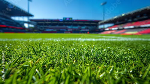 the grass is the view of a soccer stadium