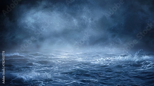 Dramatic Blue Sea and Sky with Rough Waves Generative AI