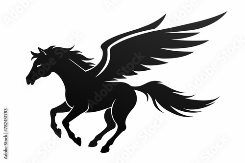 Jumping horse with wings silhouette vector white background