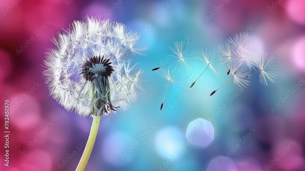 A colorful dandelion blowing in the wind