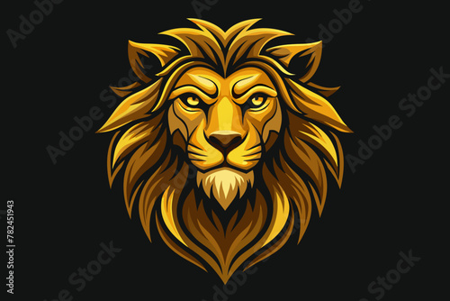 stylized golden lion head emblem with intricately detailed mane with beard