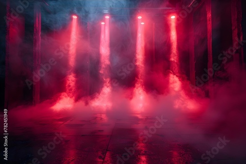 Mystic Red Haze on a Vacant Stage. Concept Fine Art Photography, Dramatic Lighting, Abandoned Places
