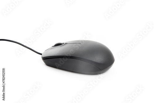 A black computer mouse isolated on white