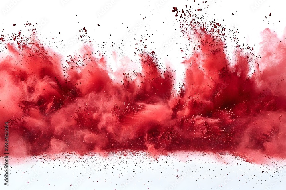 Crimson Burst: Dynamic Red Explosion, White Backdrop, Space for Text. Concept Red Photography, Splash of White, Text Space, Eye-Catching Background