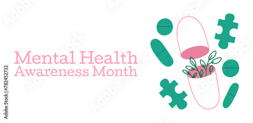 Mental Health Awareness Month. Web poster, banner for social media. Design for an event in May.