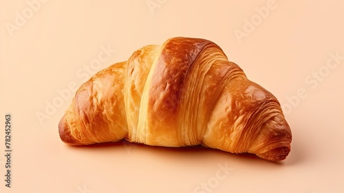 Close up of a croissant, a viennoiserie on pink background