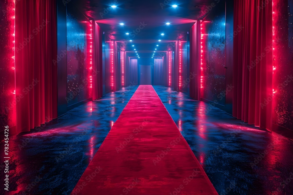 Velvet Path to Stardom: A Radiant Red Carpet Journey. Concept Red Carpet Events, Velvet Accessories, Celestial Glamour, Luxury Fashion, Stardom Style
