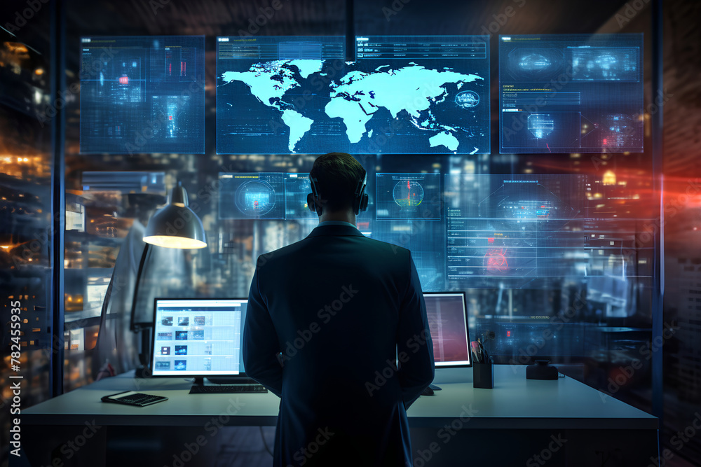 AI analyzing network traffic for potential threats Concept of cybersecurity, data protection, security system, information privacy internet technology, digital safety software. GDPR. EU AI analyzing network traffic for potential threats Concept of cybersecurity, data protection, security system, information privacy internet technology, digital safety software. GDPR. EU