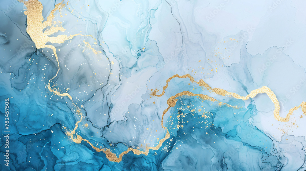 Abstract Aquamarine Marble Texture with Gold Accents