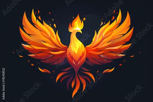 A fire bird with its wings spread out. A magical creature made of fire.