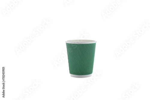 Paper cups for drinks. Green Paper cup isolated on white background. Disposable cup.