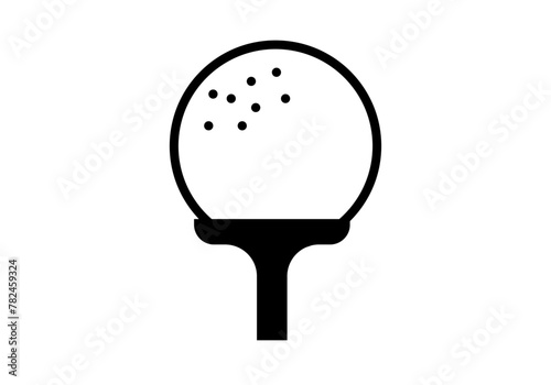 Icono negro de pelota de golf en soporte.