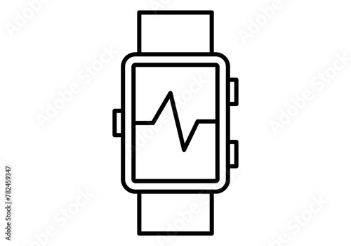 Icono negro de reloj inteligente con aplicación de marcapasos.
