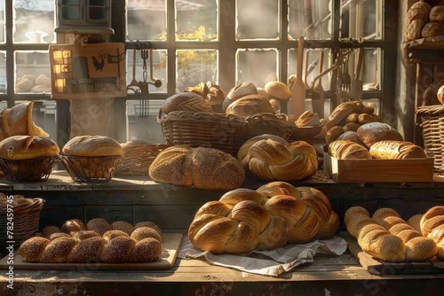 Array of Fresh Baked Bread on Wooden Shelves