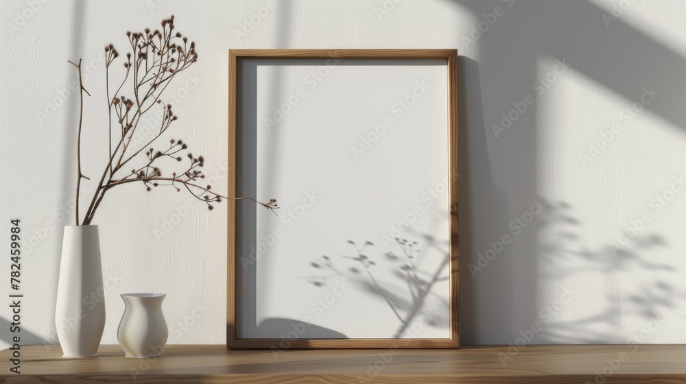 Blank a4 wood frame mockup interior background, circular motion, 3d rendering. Vertical painting plaque mockup. Clear table border with canvas panel template Blank a4 wood frame mockup interior background, circular motion, 3d rendering. Vertical painting plaque mockup. Clear table border with canvas panel template