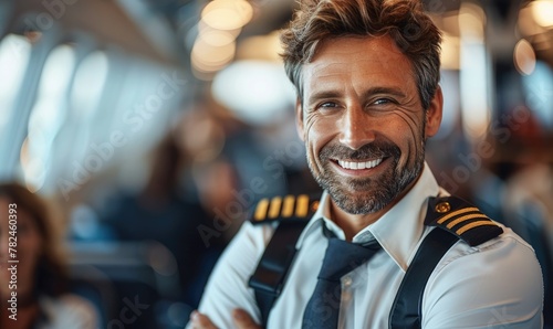 Handsome pilot of a commercial airplane photo