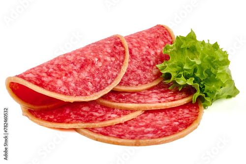 Salami smoked sausage, isolated on white background. High resolution image