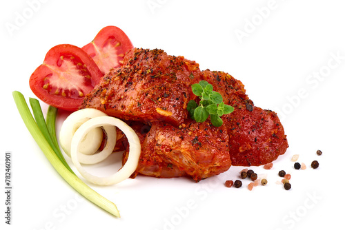 Pork kebab, ready to cook, BBQ, isolated on white background © GSDesign