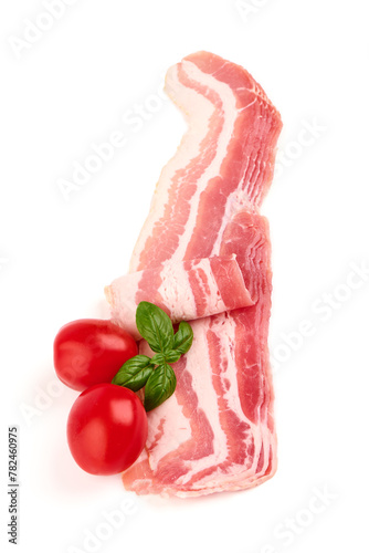 Smoked bacon. Streaky brisket slices, isolated on white background © GSDesign