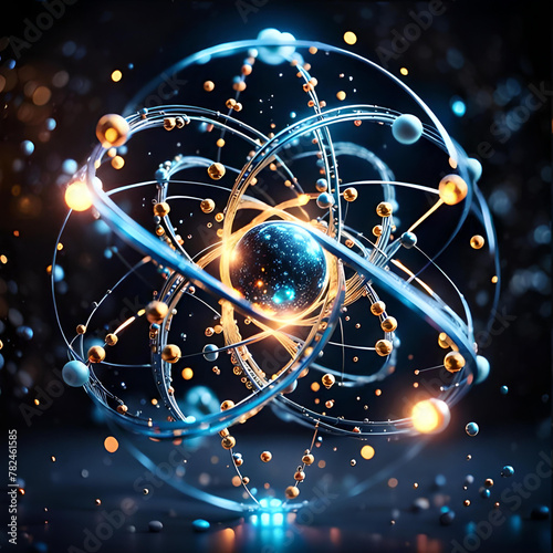Quantum physics concept of atoms interactions. Generative Ai