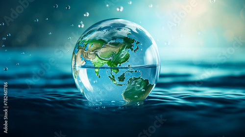 Planet Earth droping into the water 