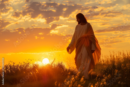 Jesus Christ Walking Alone During Sunset