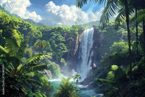 A majestic waterfall hidden in a lush tropical forest