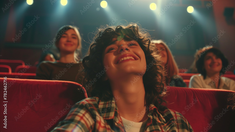 womans watching comedy movie in the cinema womans watching comedy movie in the cinema