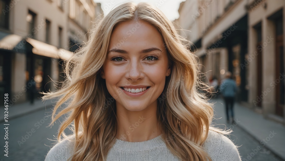 beautiful blond hair woman. smiling girl with smooth shining Hair
