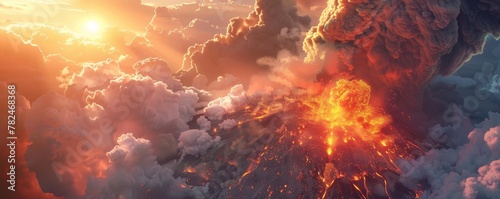 Majestic volcanic eruption at sunset