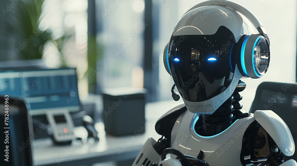 Call center robot assistant give advise to customer. Call center robot assistant give advise to customer.