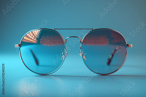 A pair of retro-inspired sunglasses with polarized lenses, offering both style and protection from the sun's glare. Concept of eyewear fashion and UV protection. Generative Ai. © Sebastian