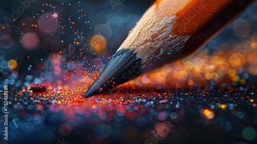Sparkling pencil tip on glitter background