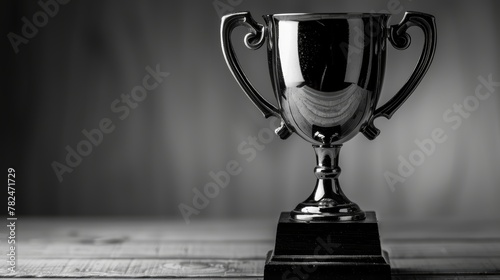Classic silver trophy on a black and white textured background. Studio shot with dramatic lighting. Achievement and recognition concept for print and corporate awards