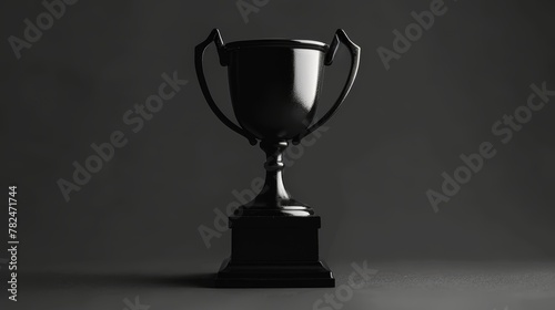 Matte black trophy cup on a dark backdrop with subtle texture. Professional studio shot with dramatic lighting. Award and recognition concept for corporate and sports design