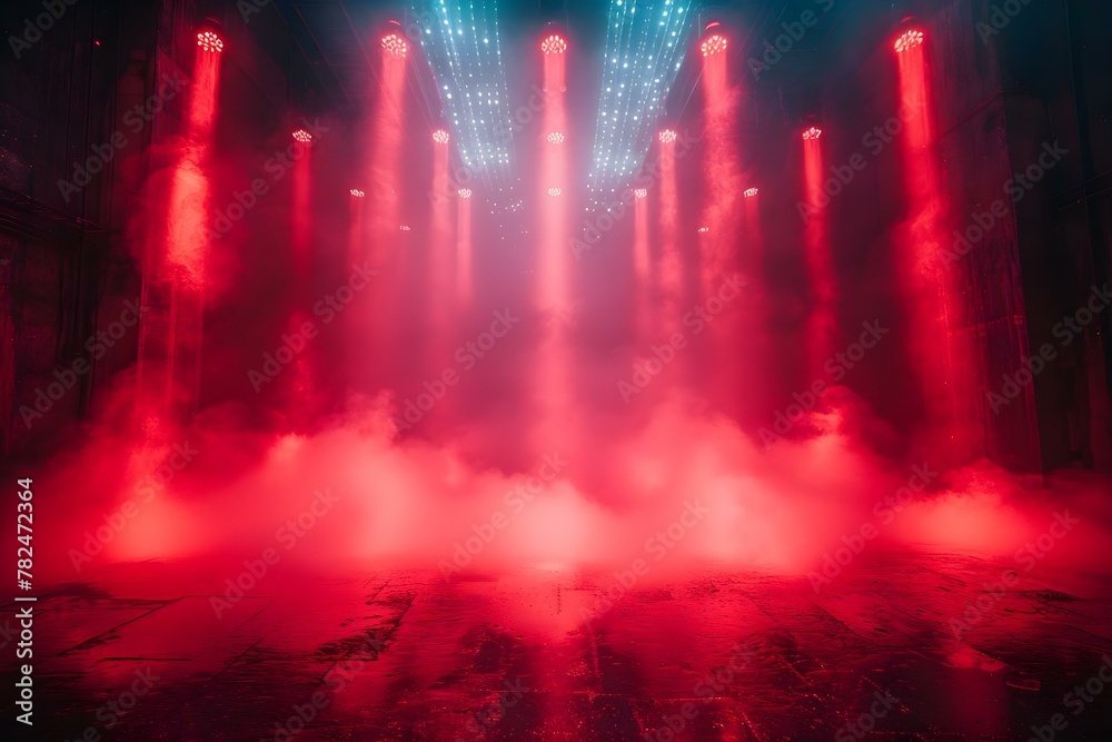 Fototapeta premium Atmospheric Concert Stage in Crimson Hues. Concept Concert Stage, Atmospheric Lighting, Crimson Hues