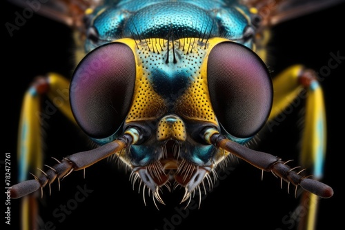 Macro photography of an Arthropods symmetrical face on a dark background photo