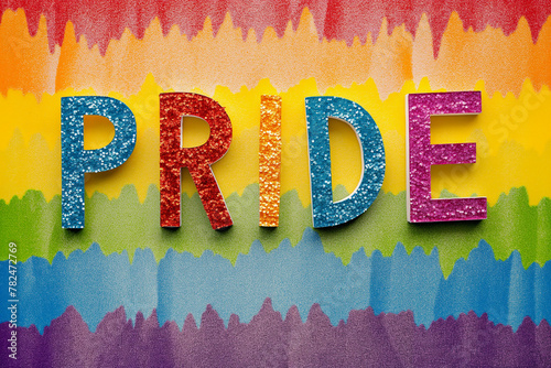 letters pride on a rainbow colorful background, symbol of homosexual, gay love, lgbt (1) photo