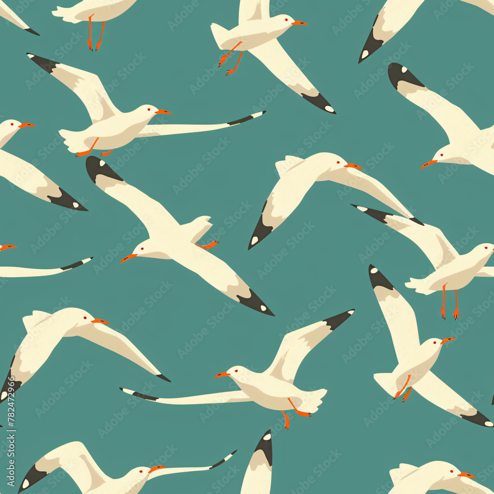 Fototapeta premium seamless pattern of seagulls against a tranquil aqua background