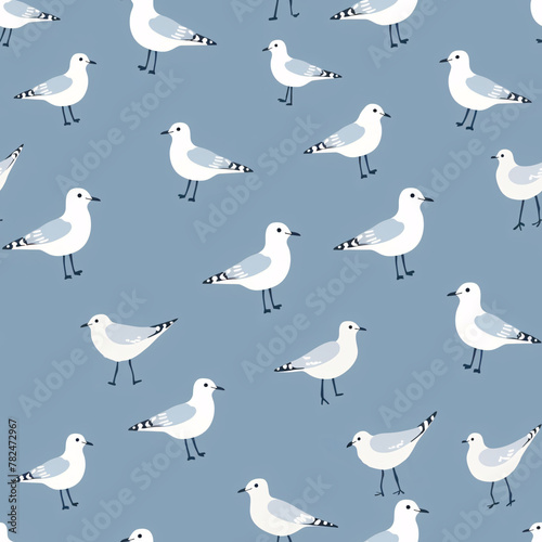 seamless pattern of seagulls against a tranquil aqua background