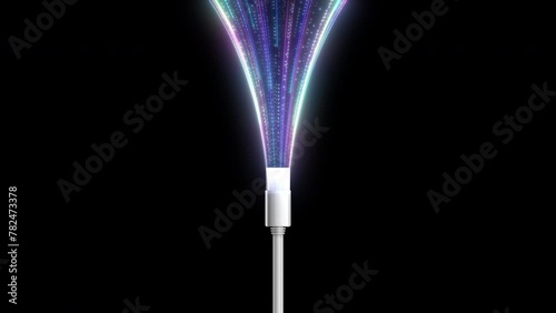 4K animation of phone jacks for cabling in white color with colors light particles.
Usb cable connectors. 
Cable for charging or transmitting information for modern electronic devices photo