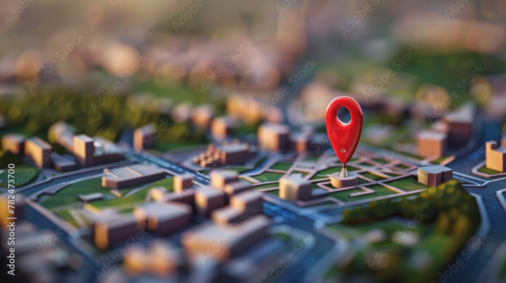 Obraz premium Red location pin on a 3D city map. Digital concept for navigation, GPS services, and travel.