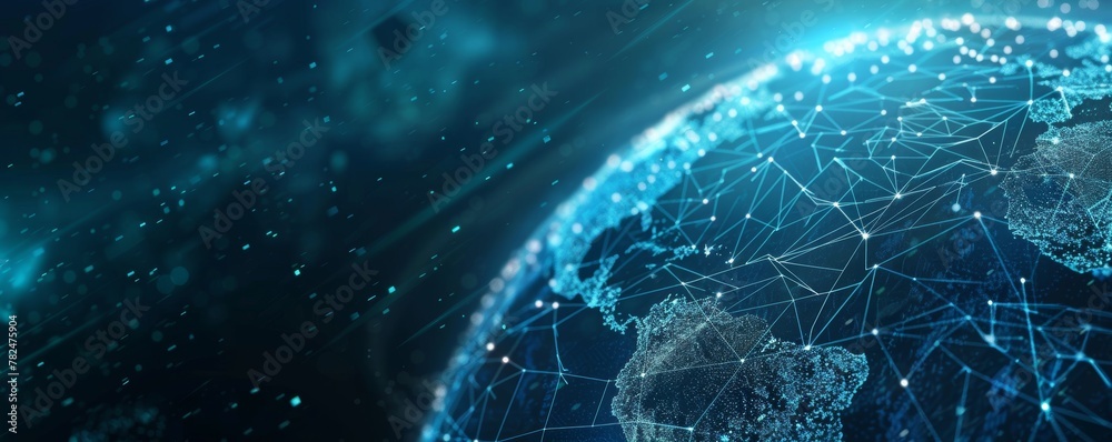 Obraz premium Global Information: Modern Data Visualization on Earth - Futuristic Lines: Technology and AI Systems - Concept Image of Cyberspace and Virtual Realms