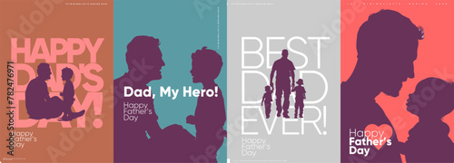 Collection of Father's Day vector graphics with heartwarming silhouettes and bold celebratory messages.