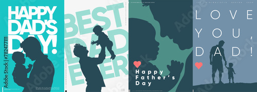 Collection of Father's Day designs featuring silhouettes, bold typography, and heart motifs. © Molibdenis-Studio