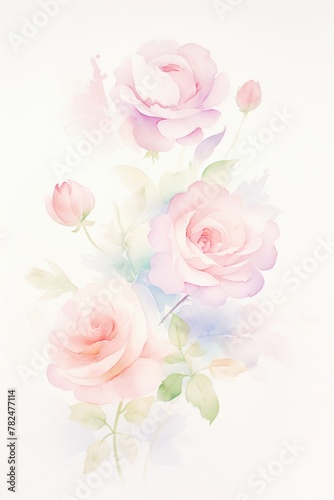 Romantic Roses, Roses in soft pinks & whites, love's whisper, cartoon drawing, water color style. © Watercolorbackground